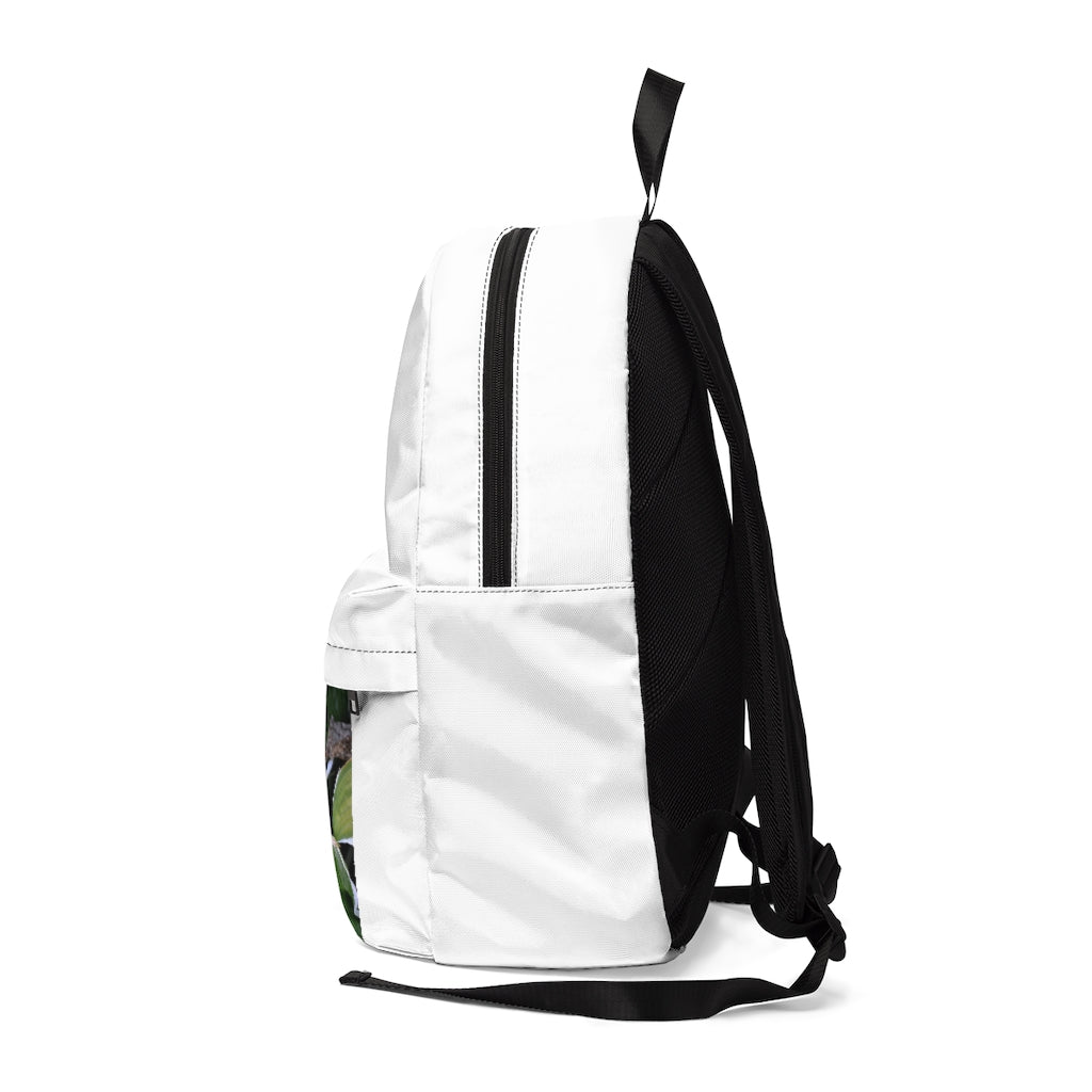 Green Leaves Unisex Classic Backpack featuring a vibrant leaf pattern, durable nylon material, and adjustable straps for comfort.