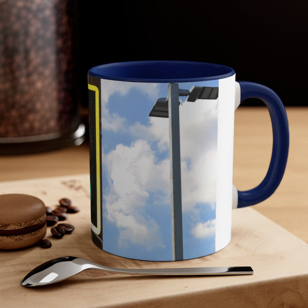 Green Light Accent Coffee Mug, 11oz with two-tone design and comfortable C-handle, showcasing vibrant color contrast.