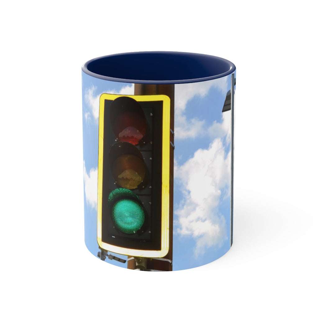 Green Light Accent Coffee Mug, 11oz with two-tone design and comfortable C-handle, showcasing vibrant color contrast.