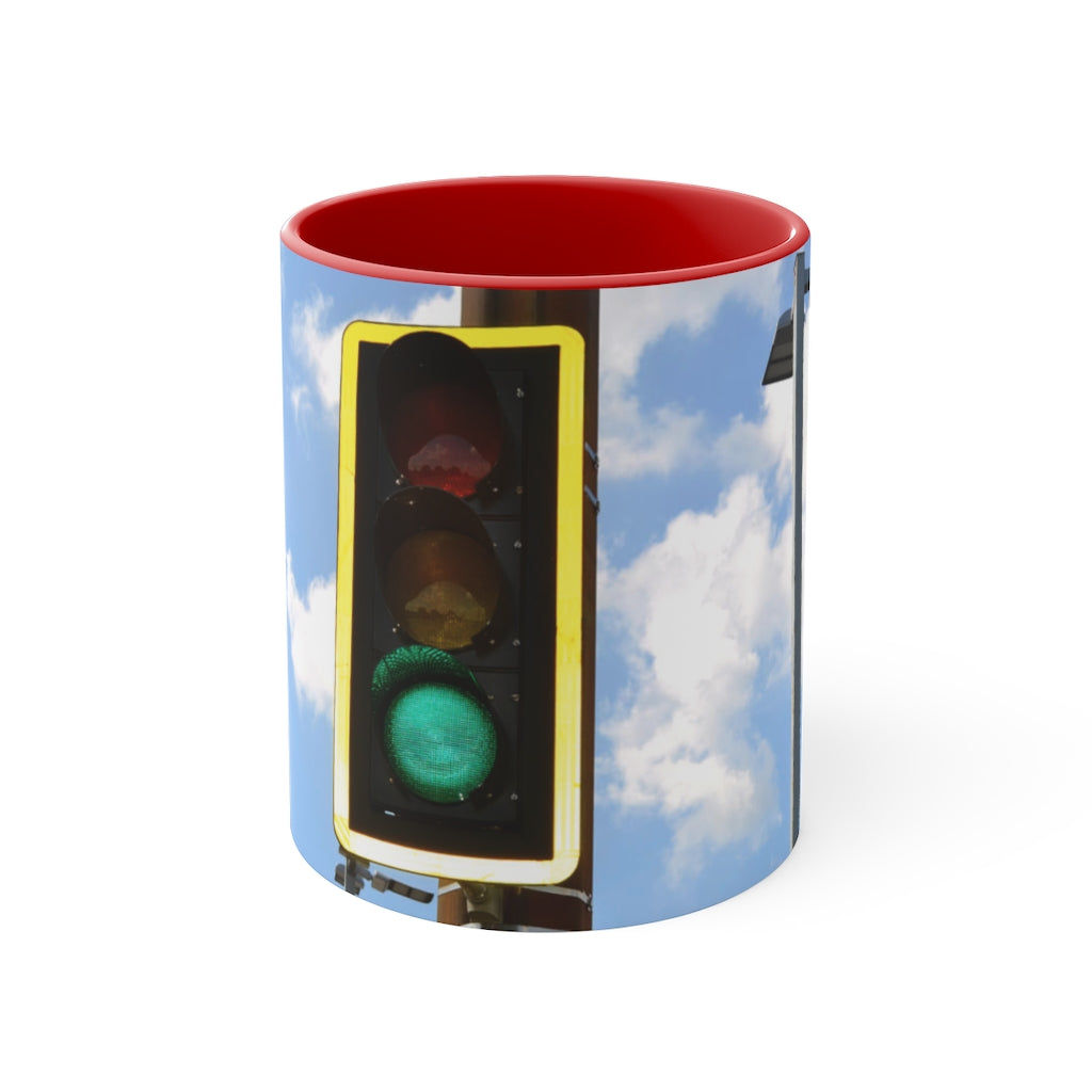 Green Light Accent Coffee Mug, 11oz with two-tone design and comfortable C-handle, showcasing vibrant color contrast.