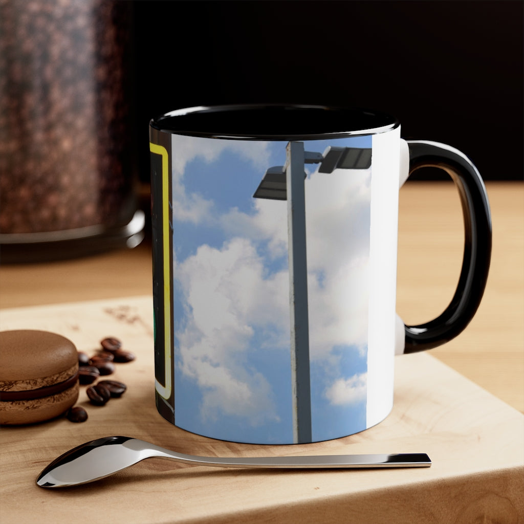 Green Light Accent Coffee Mug, 11oz with two-tone design and comfortable C-handle, showcasing vibrant color contrast.