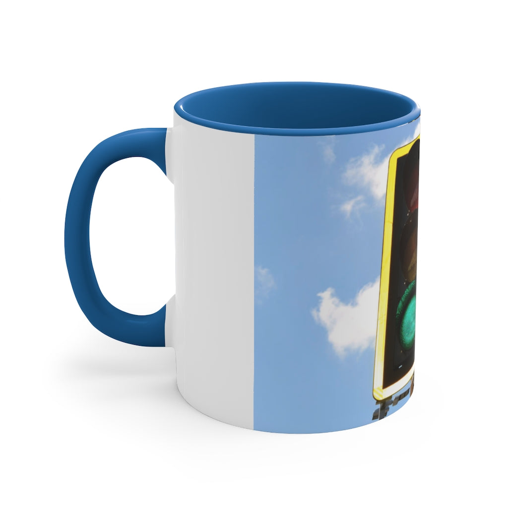 Green Light Accent Coffee Mug, 11oz with two-tone design and comfortable C-handle, showcasing vibrant color contrast.