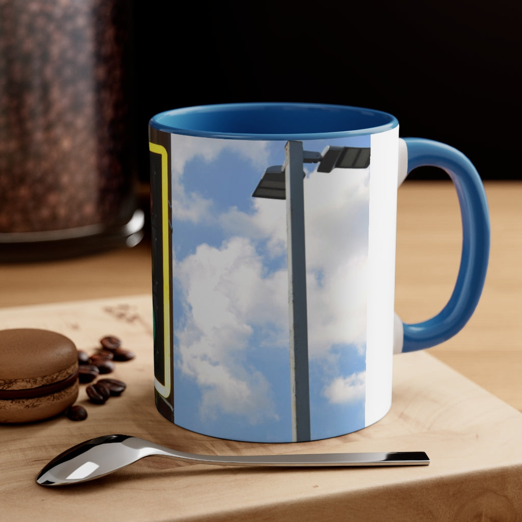 Green Light Accent Coffee Mug, 11oz with two-tone design and comfortable C-handle, showcasing vibrant color contrast.