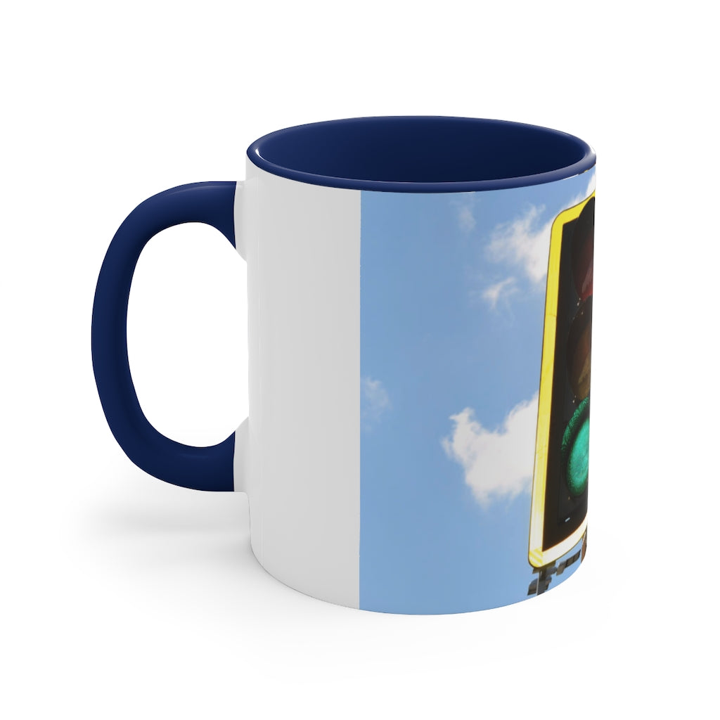 Green Light Accent Coffee Mug, 11oz with two-tone design and comfortable C-handle, showcasing vibrant color contrast.