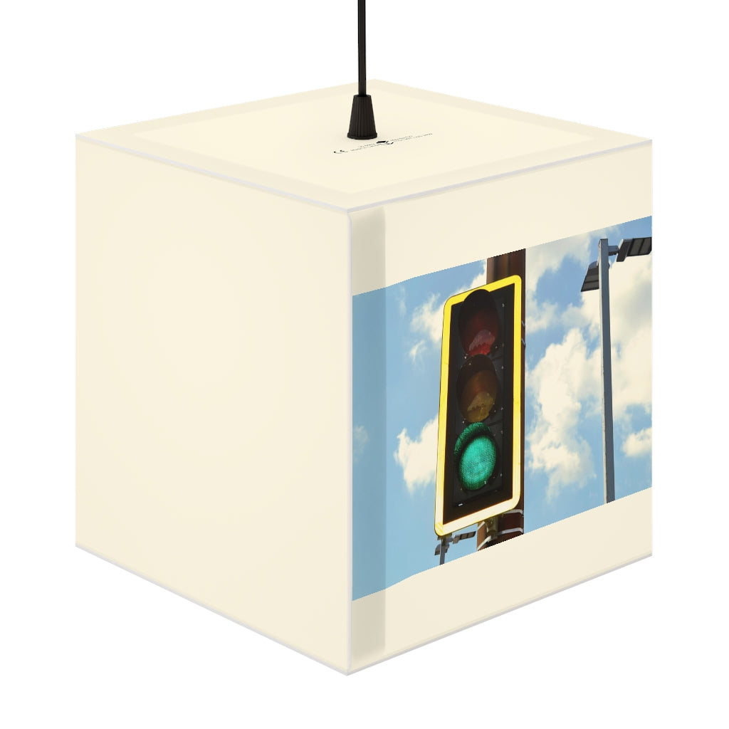 A stylish Green Light Personalized Lamp in a cube shape, showcasing its unique design and vibrant green glow, perfect for home or shop decor.