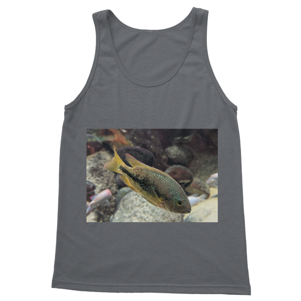 Green Orange Fish Classic Adult Vest Top, a unisex tank top made from 100% ring-spun cotton, featuring 6.5 cm straps and rib knit trim.