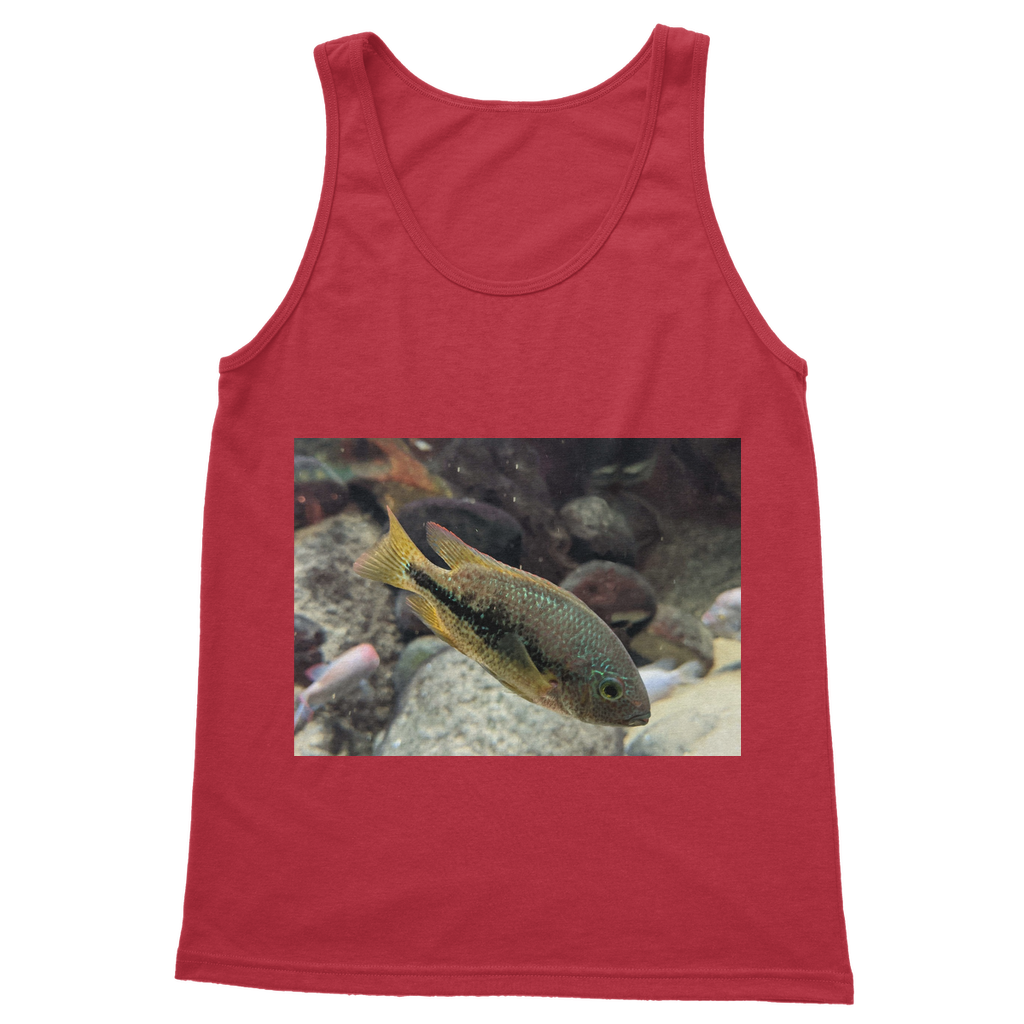 Green Orange Fish Classic Adult Vest Top, a unisex tank top made from 100% ring-spun cotton, featuring 6.5 cm straps and rib knit trim.