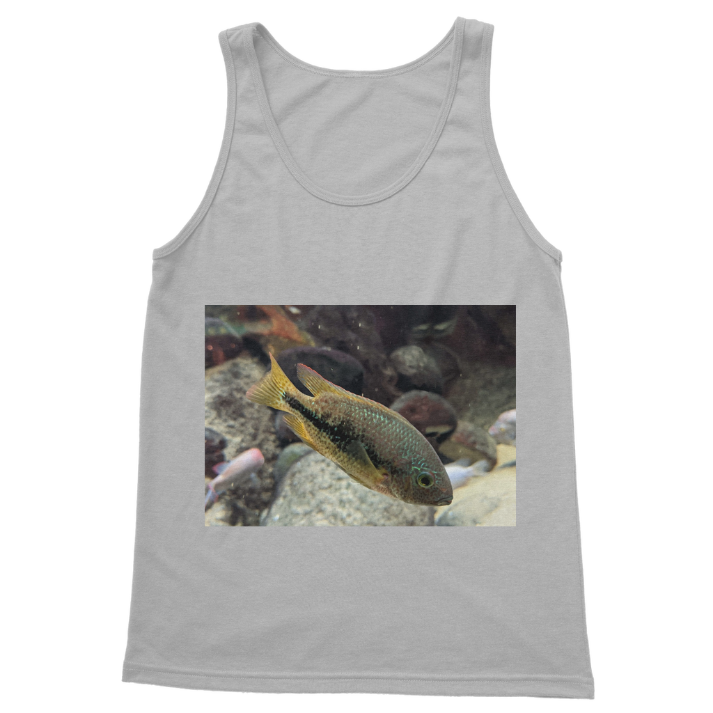 Green Orange Fish Classic Adult Vest Top, a unisex tank top made from 100% ring-spun cotton, featuring 6.5 cm straps and rib knit trim.