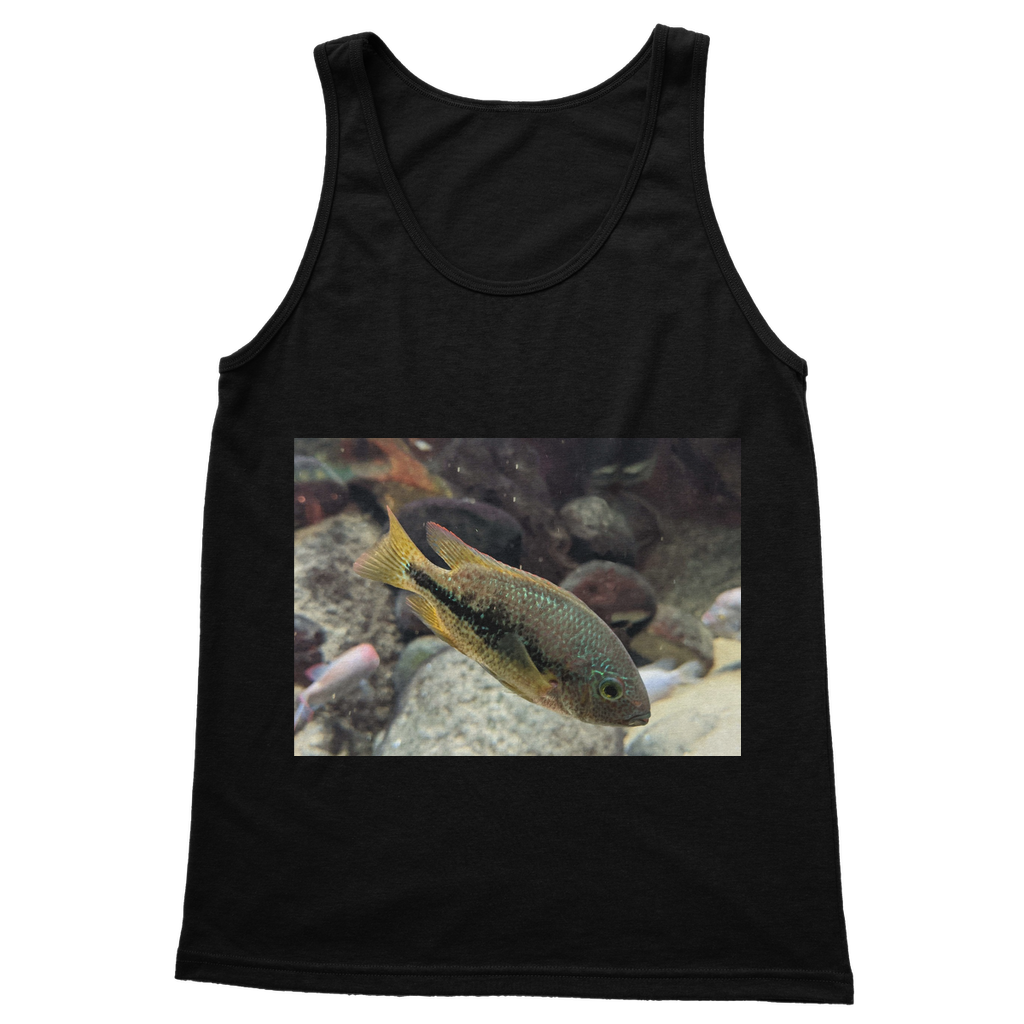 Green Orange Fish Classic Adult Vest Top, a unisex tank top made from 100% ring-spun cotton, featuring 6.5 cm straps and rib knit trim.