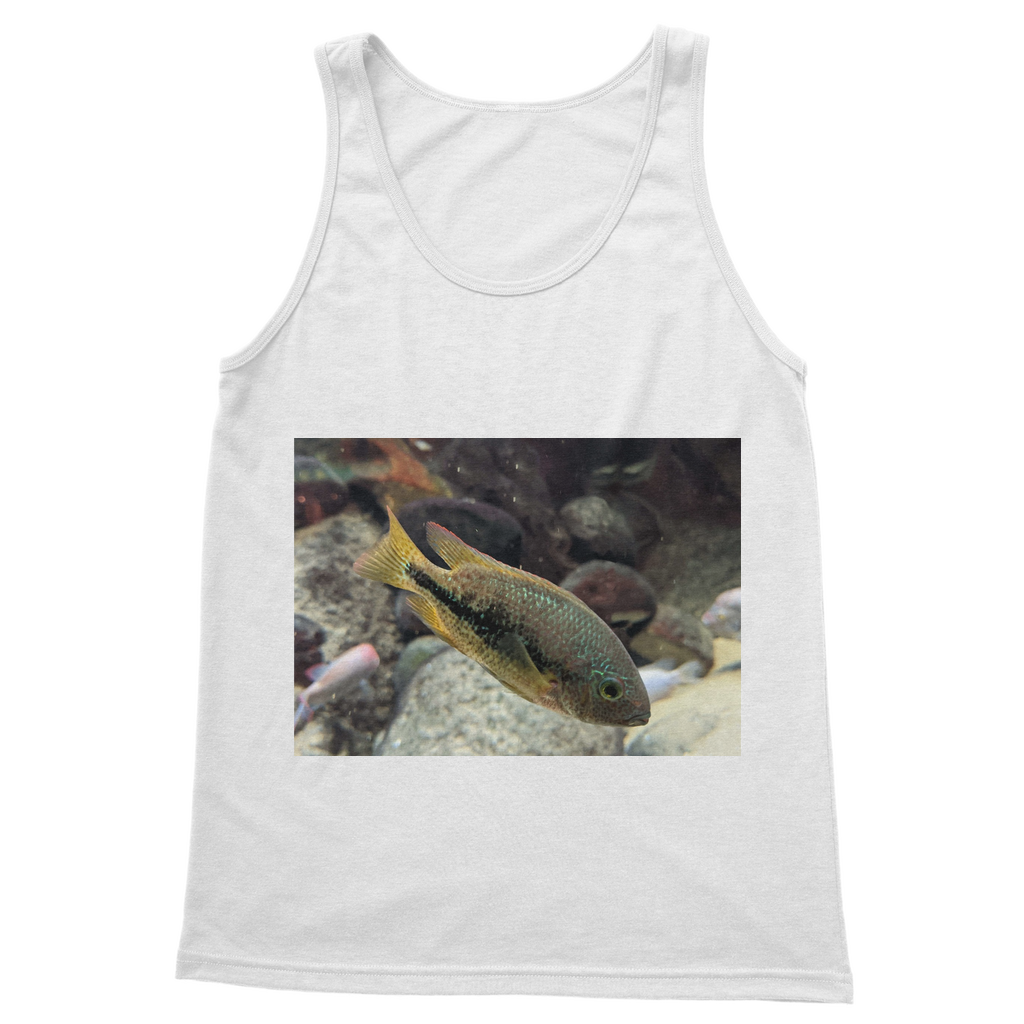 Green Orange Fish Classic Adult Vest Top, a unisex tank top made from 100% ring-spun cotton, featuring 6.5 cm straps and rib knit trim.