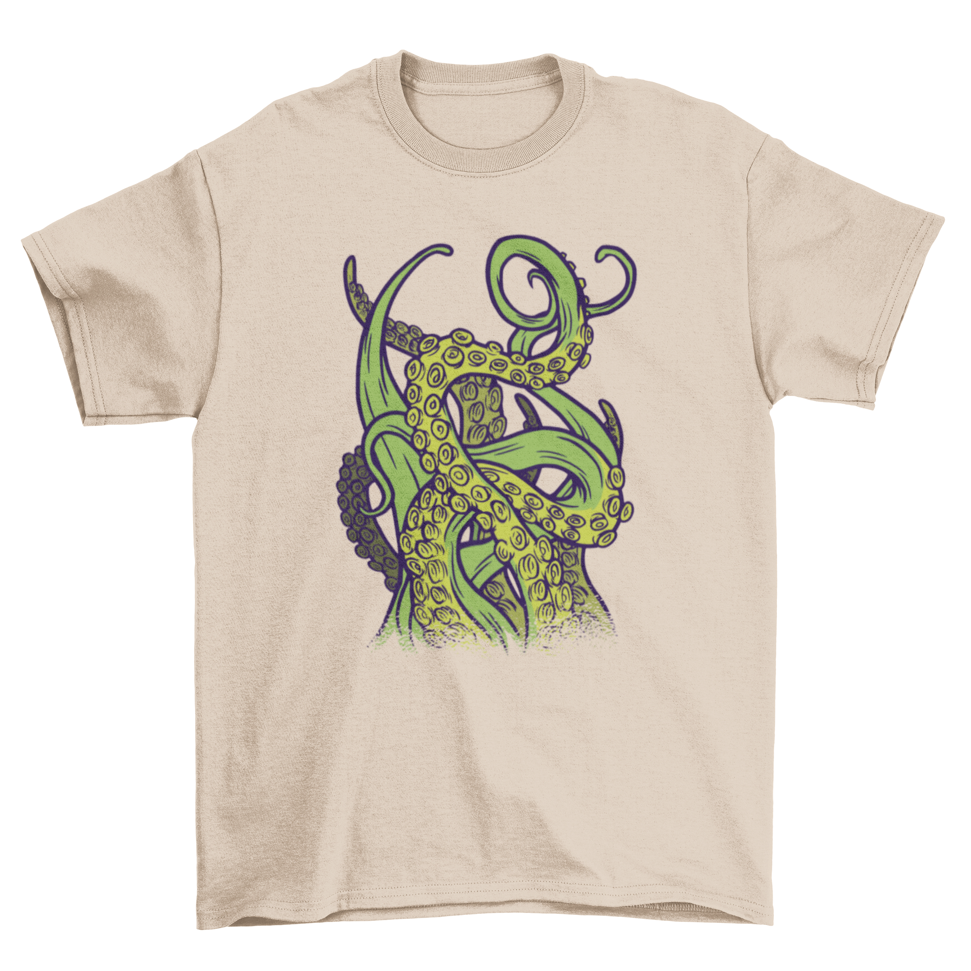 A stylish green t-shirt featuring a unique design of tangled green tentacles, perfect for casual wear.