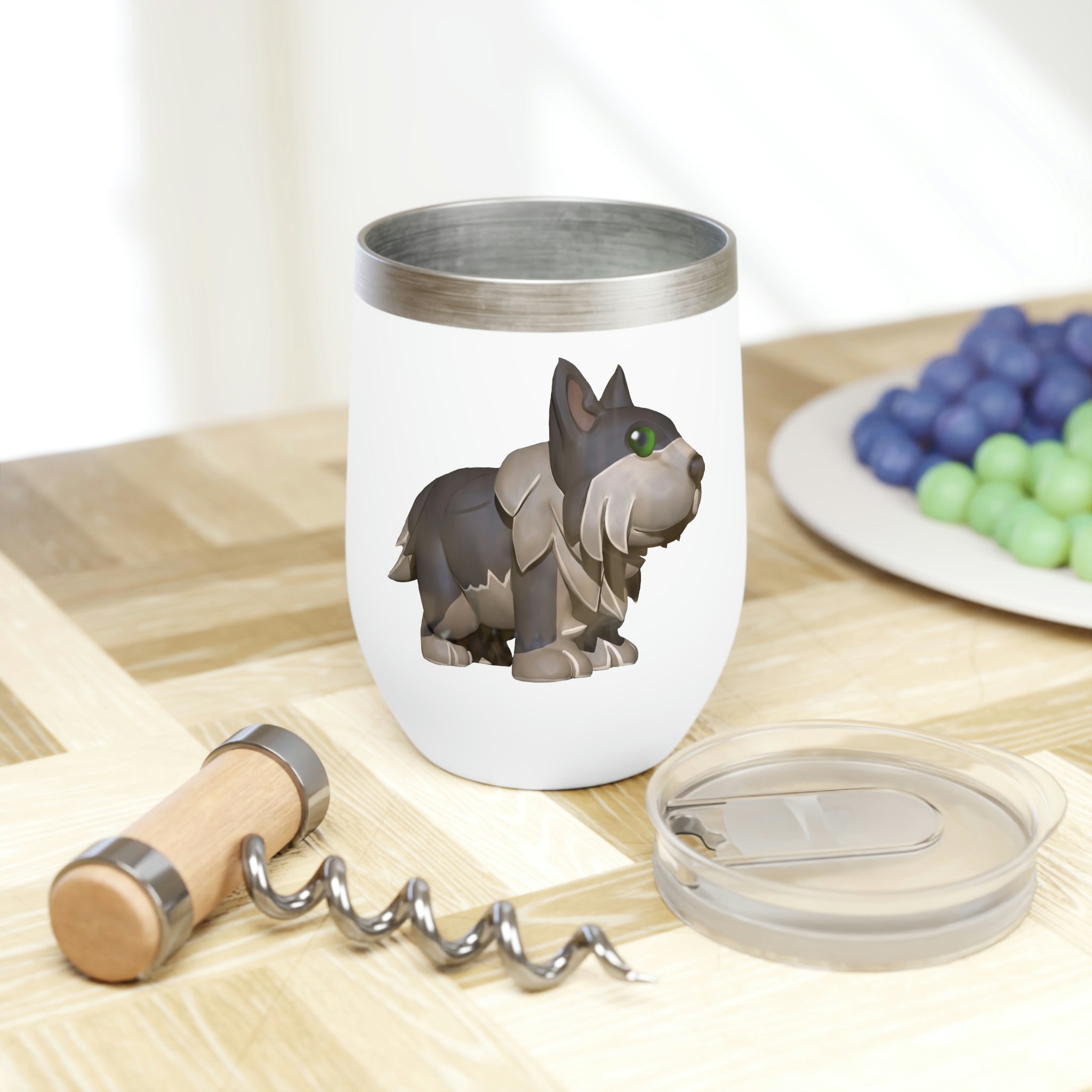 Grey Dog Chill Wine Tumbler in stainless steel with a sleek design, perfect for keeping beverages at the right temperature.