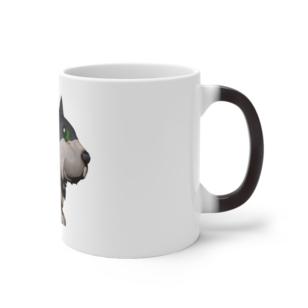 Grey Dog Color Changing Mug showcasing its unique color-changing feature with a charming dog design.