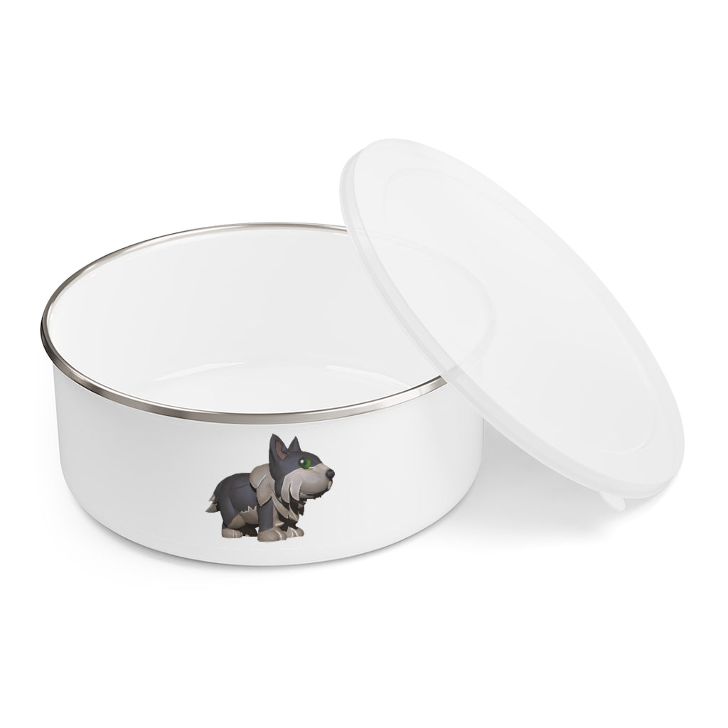 Grey Dog Enamel Bowl made of stainless steel with a translucent lid, featuring a stylish grey design and anti-slip backing.