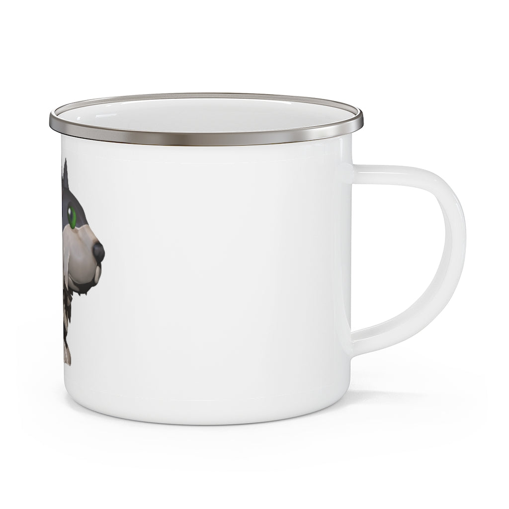 Grey Dog Enamel Camping Mug with a stylish design, featuring a C-handle and rounded corners, perfect for outdoor adventures.