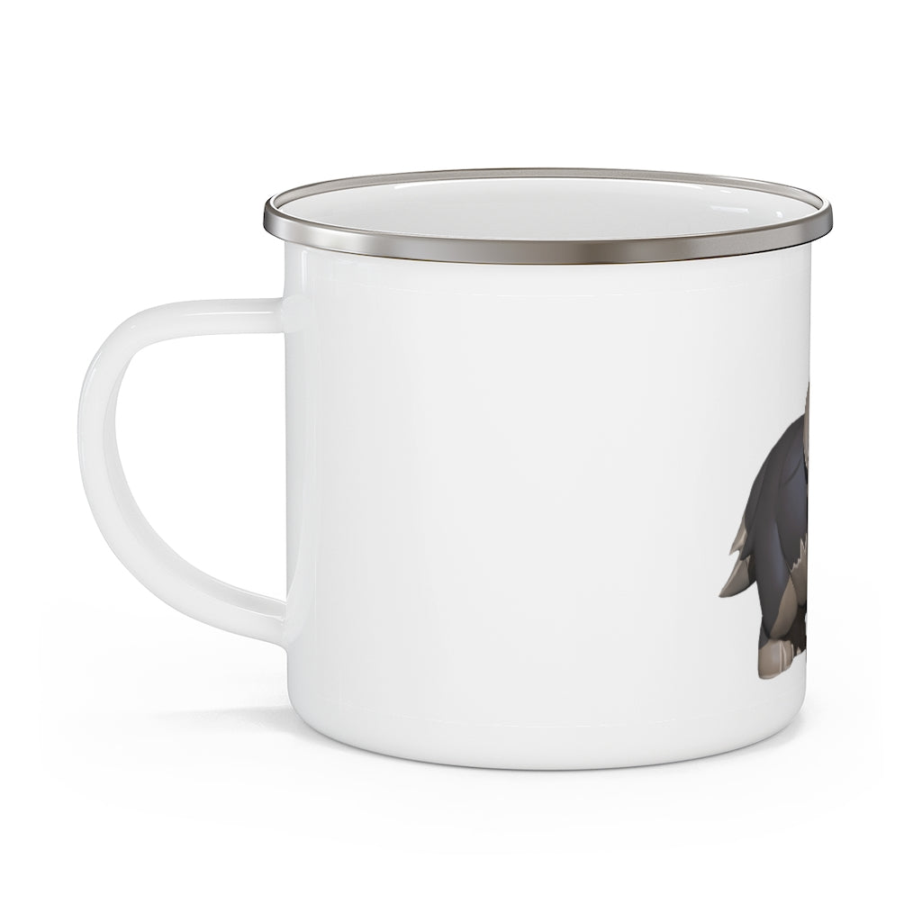 Grey Dog Enamel Camping Mug with a stylish design, featuring a C-handle and rounded corners, perfect for outdoor adventures.