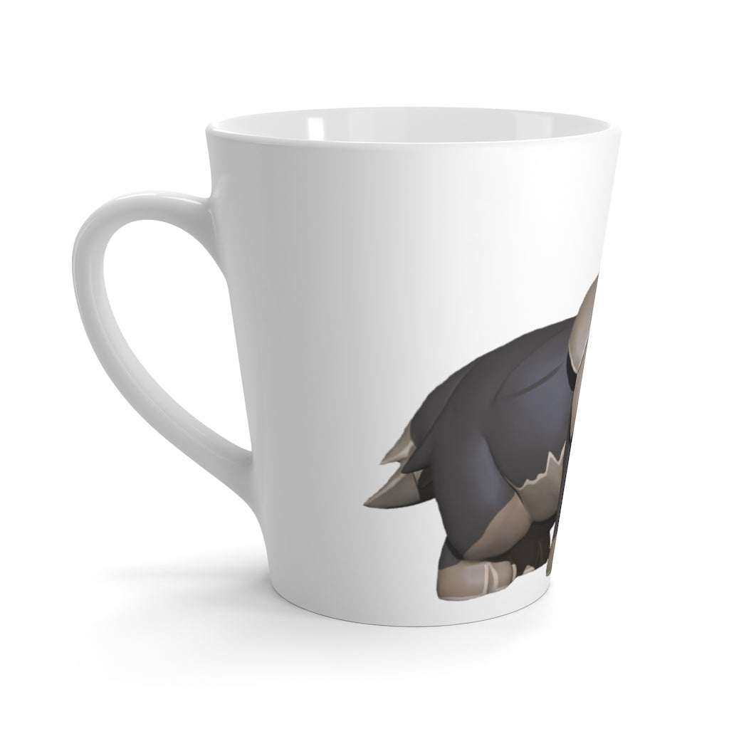 A stylish grey ceramic latte mug featuring a charming dog design, perfect for coffee lovers.