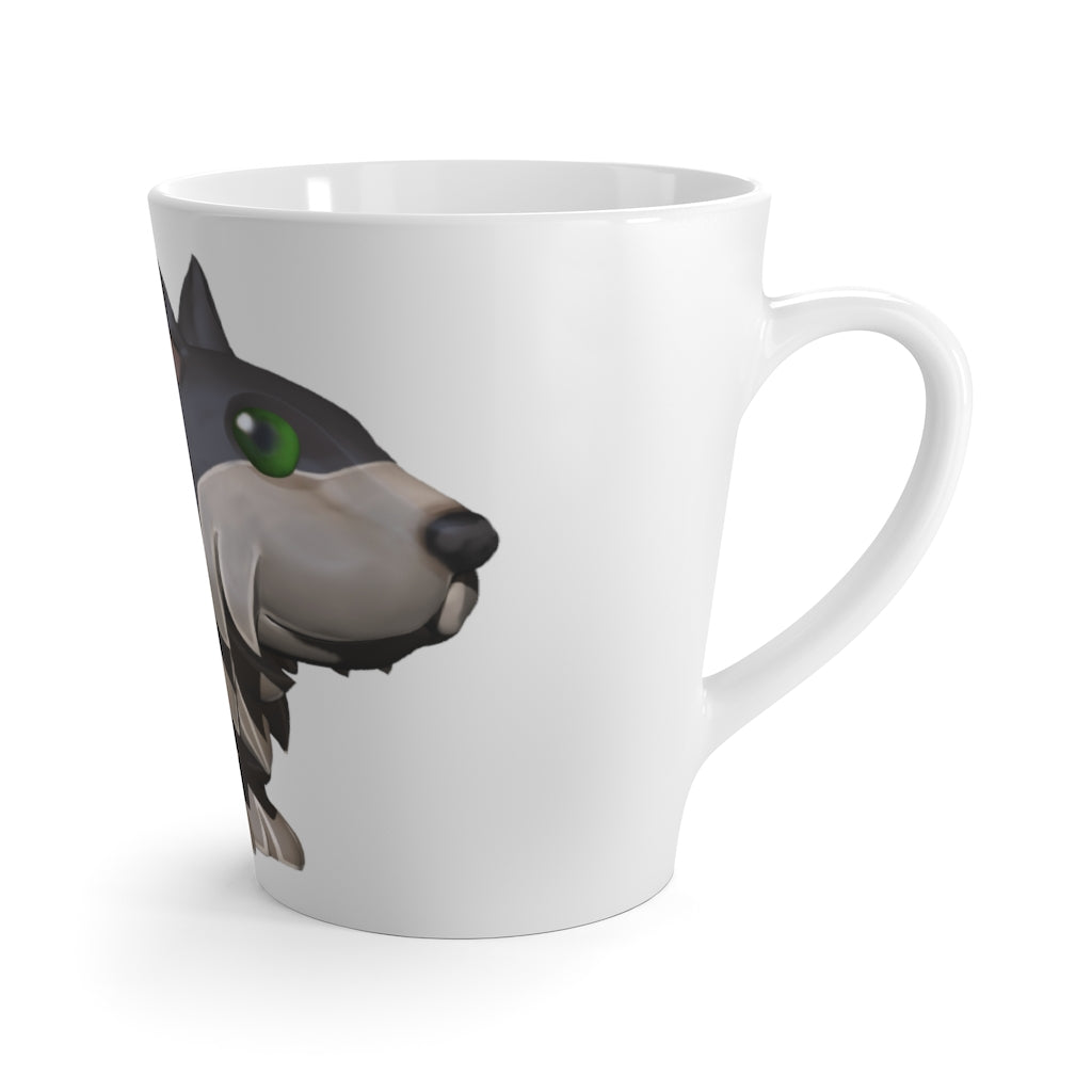 A stylish grey ceramic latte mug featuring a charming dog design, perfect for coffee lovers.