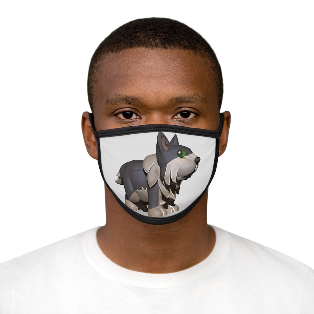 Grey Dog Mixed-Fabric Face Mask featuring a polyester exterior and cotton interior, designed for comfort and style.