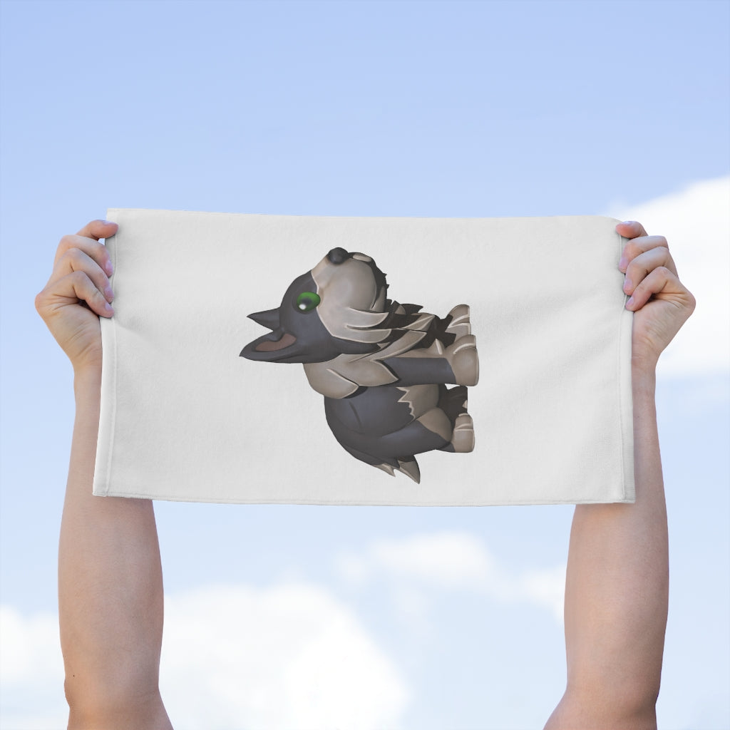 Grey Dog Rally Towel measuring 11x18 inches, featuring a soft cotton and printed mink polyester design.