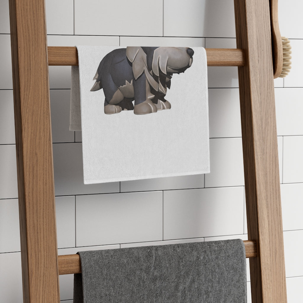 Grey Dog Rally Towel measuring 11x18 inches, featuring a soft cotton and printed mink polyester design.