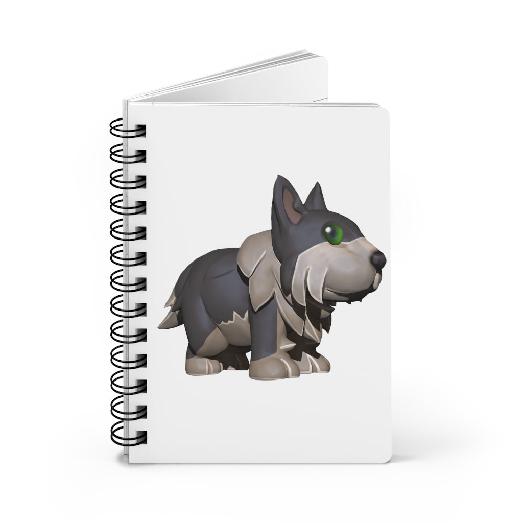 Grey Dog Spiral Bound Journal with a glossy laminated cover and lined pages, perfect for writing and personalization.