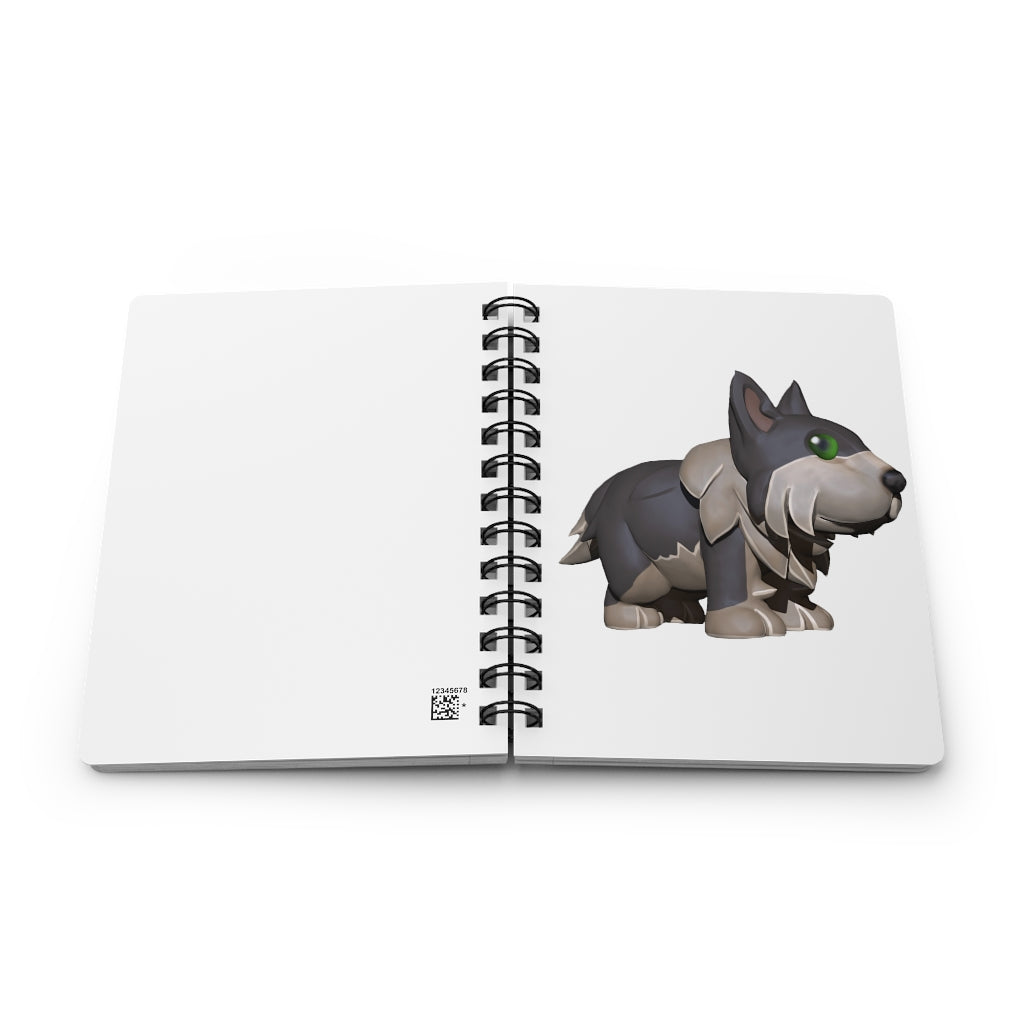 Grey Dog Spiral Bound Journal with a glossy laminated cover and lined pages, perfect for writing and personalization.