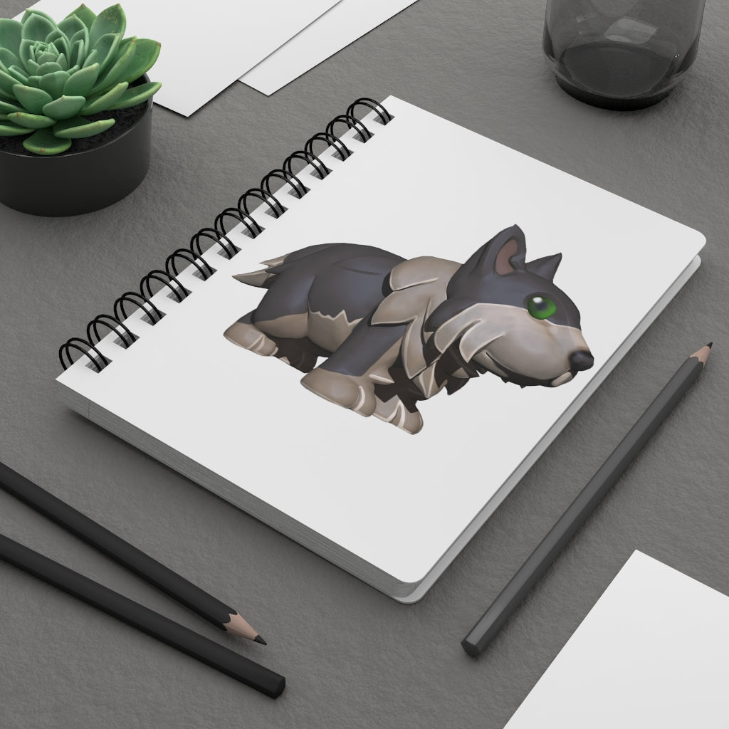 Grey Dog Spiral Bound Journal with a glossy laminated cover and lined pages, perfect for writing and personalization.