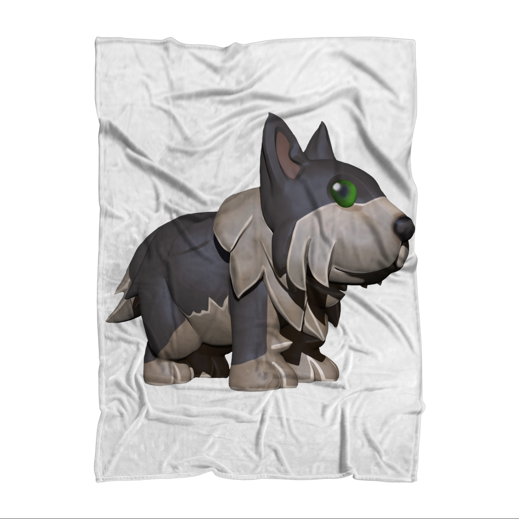 Grey Dog Sublimation Throw Blanket made from 100% polyester fleece, featuring a cozy design and white back, perfect for home decor.