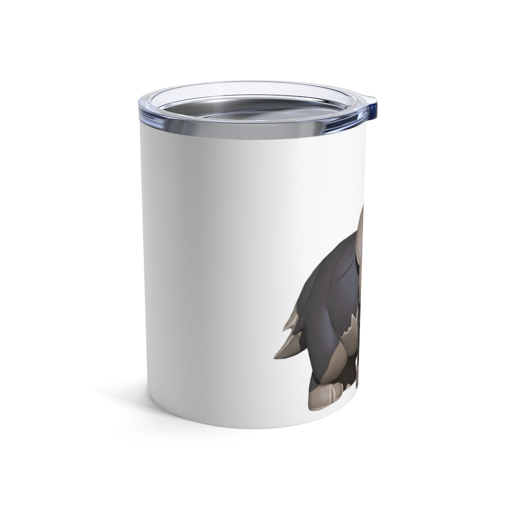 Grey Dog Tumbler 10oz made of stainless steel with a see-thru plastic lid, perfect for travel and outdoor use.