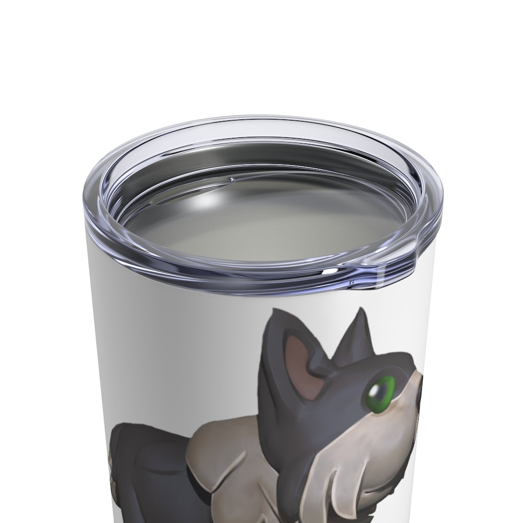 Grey Dog Tumbler 10oz made of stainless steel with a see-thru plastic lid, perfect for travel and outdoor use.