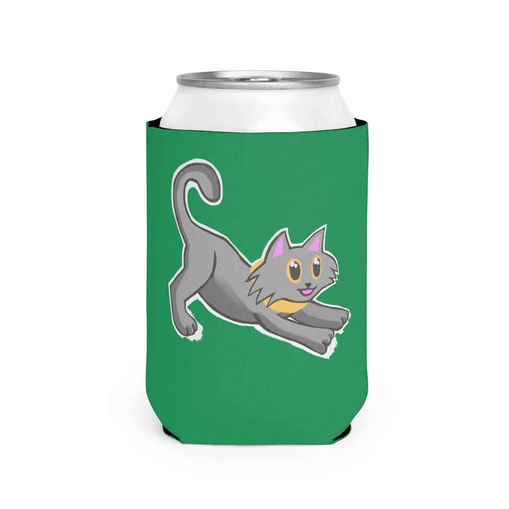 Grey Kitty Can Cooler Sleeve made of durable neoprene, designed to fit standard 12oz cans, featuring a stylish grey kitty design.