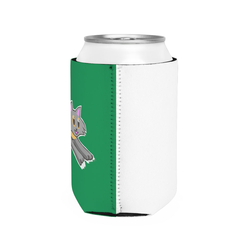 Grey Kitty Can Cooler Sleeve made of durable neoprene, designed to fit standard 12oz cans, featuring a stylish grey kitty design.