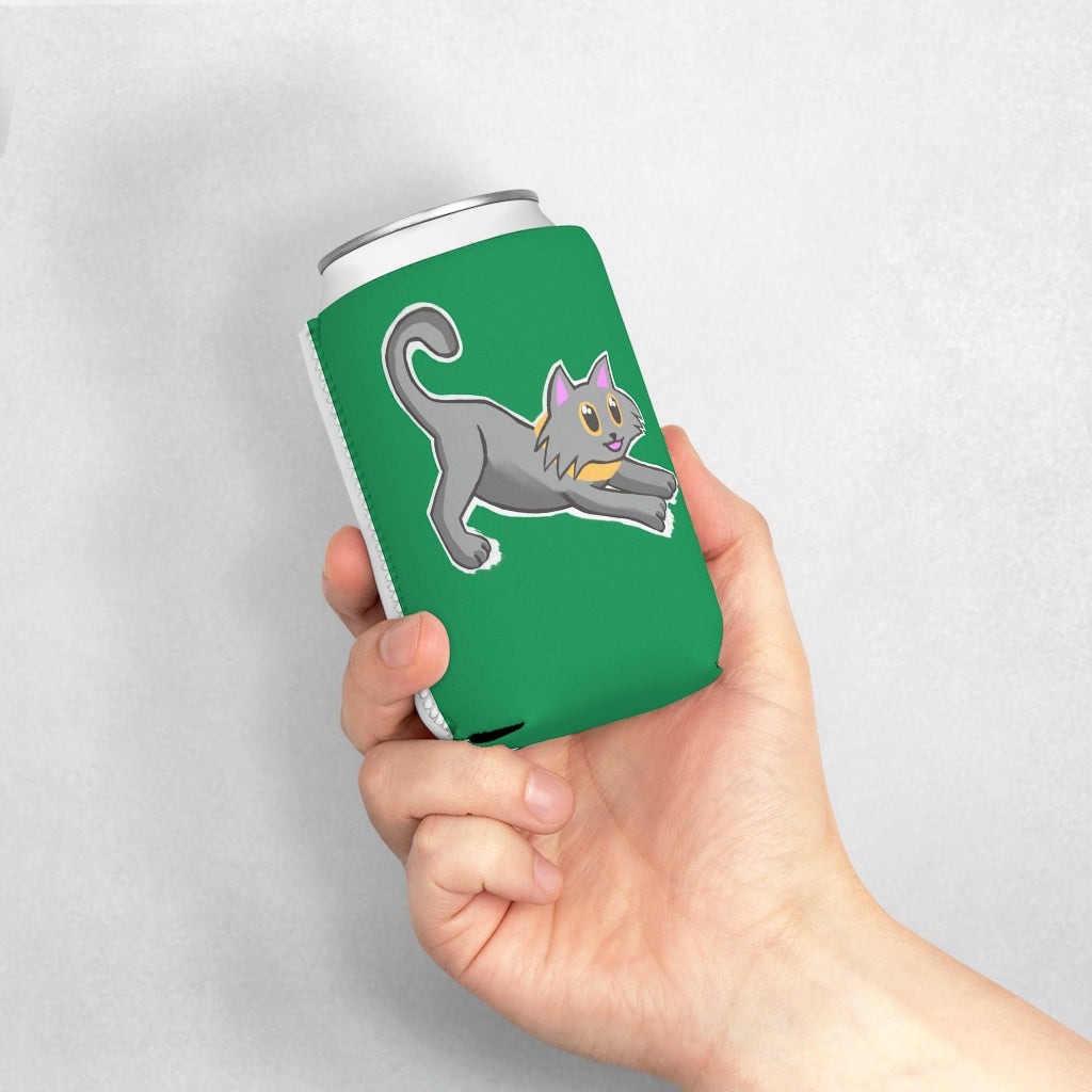 Grey Kitty Can Cooler Sleeve made of durable neoprene, designed to fit standard 12oz cans, featuring a stylish grey kitty design.