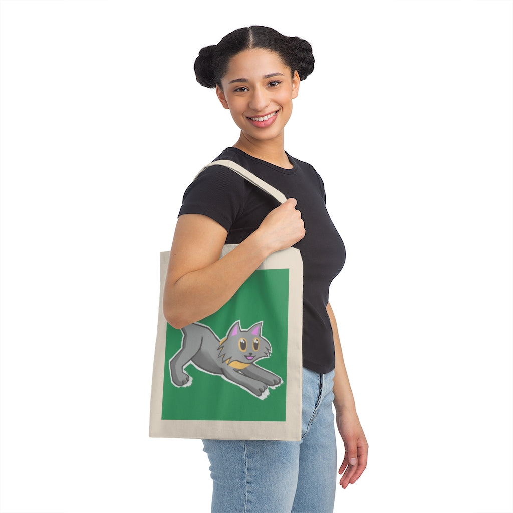 Grey Kitty Canvas Tote Bag made from 100% cotton sheeting, featuring a stylish kitty design and reinforced handles for durability.