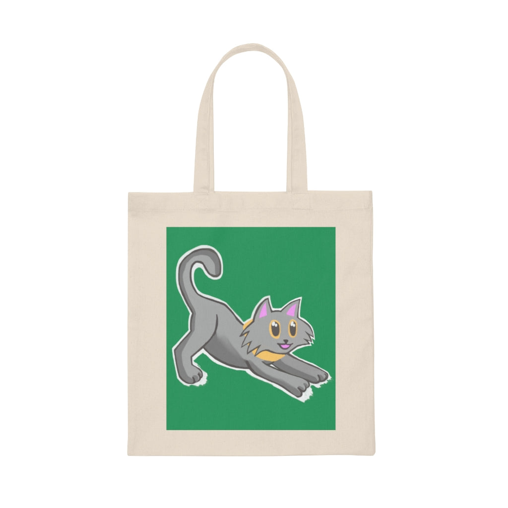 Grey Kitty Canvas Tote Bag made from 100% cotton sheeting, featuring a stylish kitty design and reinforced handles for durability.