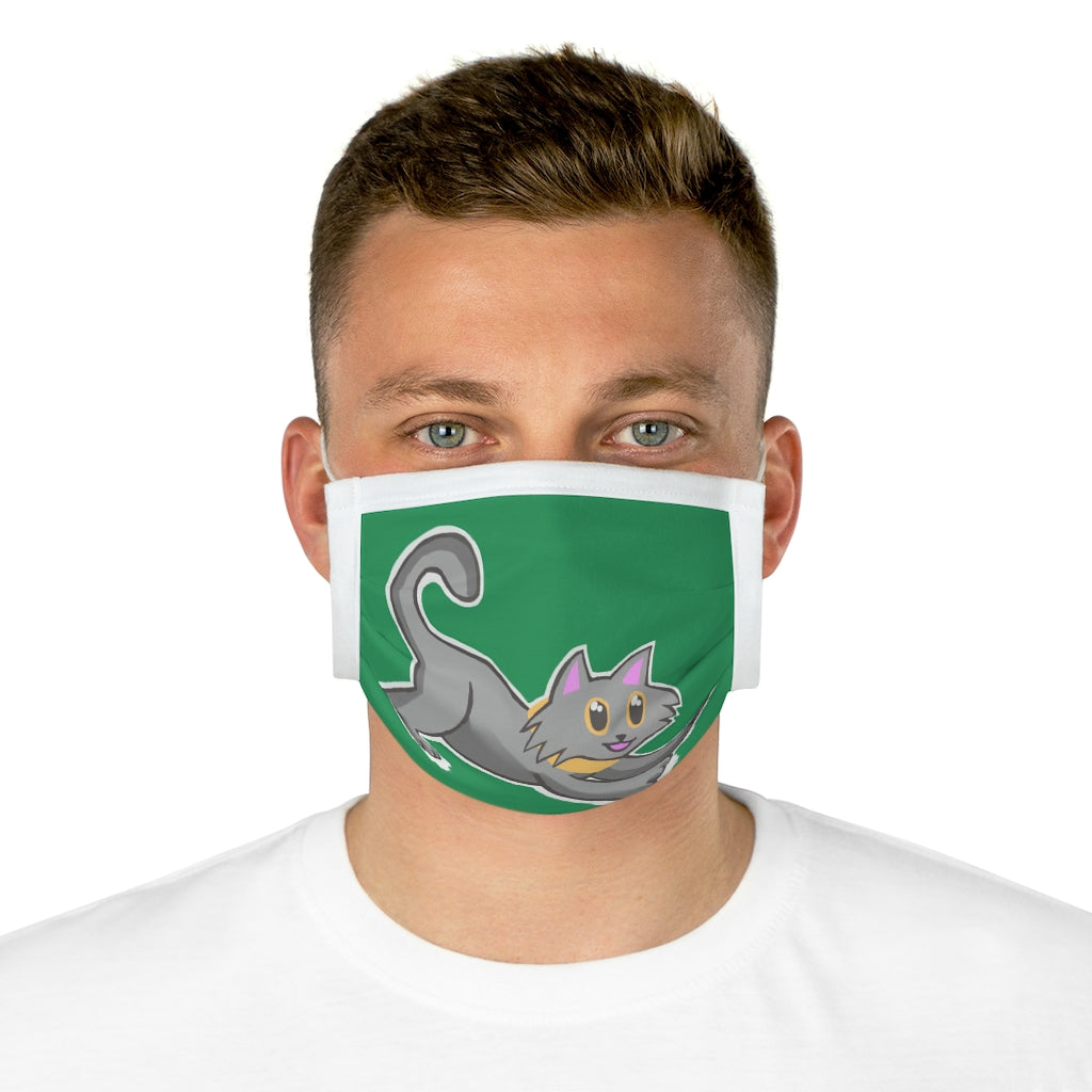 Grey Kitty Cotton Face Mask featuring a playful kitty design, made from 100% cotton with adjustable earloops and nose wire.