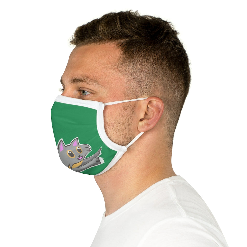 Grey Kitty Cotton Face Mask featuring a playful kitty design, made from 100% cotton with adjustable earloops and nose wire.