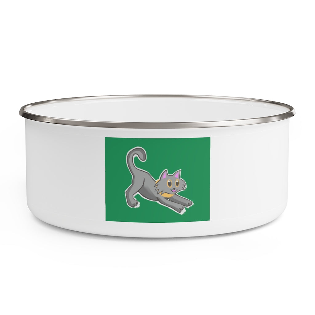 Stylish Grey Kitty Enamel Bowl made of stainless steel with a translucent lid and anti-slip backing, featuring a charming kitty design.