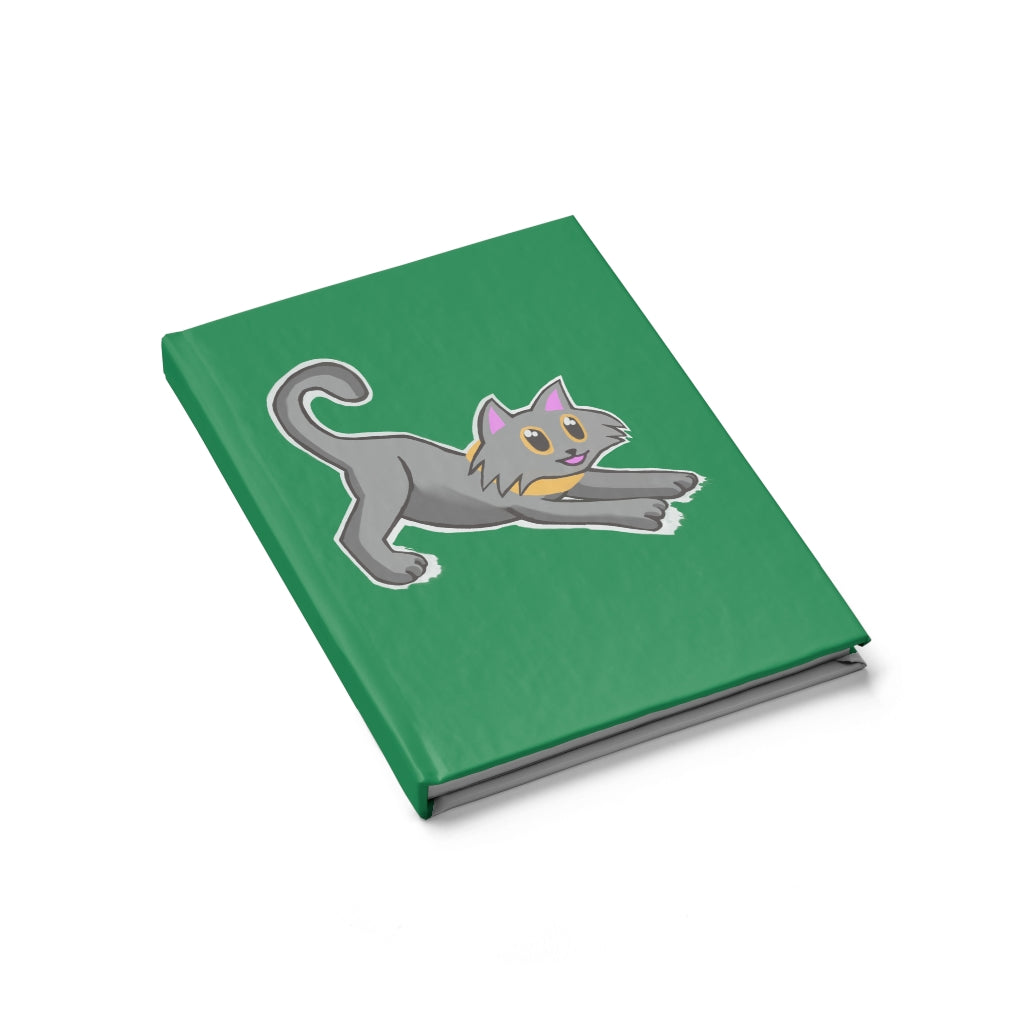 Grey Kitty Journal with a hardcover and wraparound print featuring a cute grey cat design, showcasing blank pages for creativity.