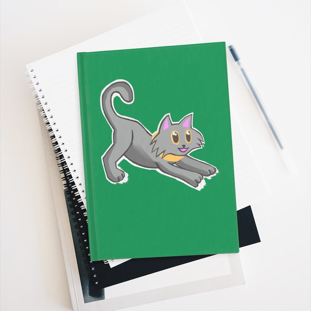 Grey Kitty Journal with a hardcover and wraparound print featuring a cute grey cat design, showcasing blank pages for creativity.