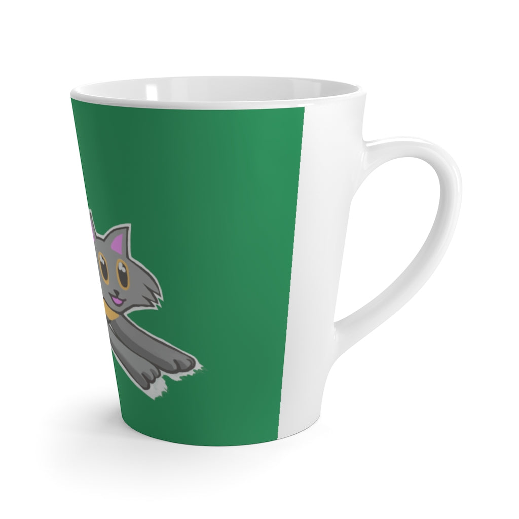 A stylish grey ceramic latte mug featuring a cute kitty design, perfect for coffee lovers.