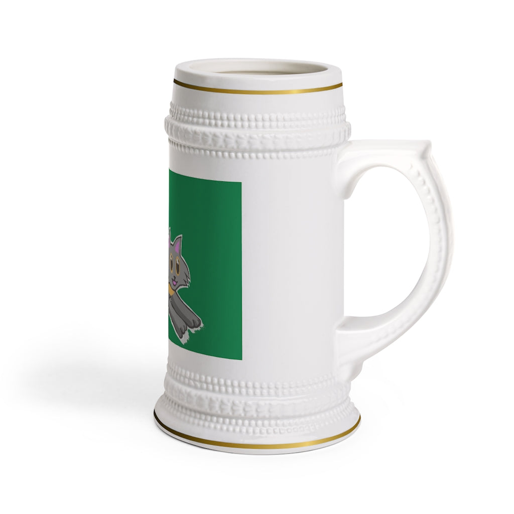 Grey Kitty Stein Mug made of durable white ceramic with ribbed outlines, perfect for custom designs.