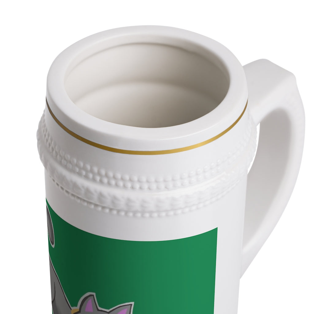 Grey Kitty Stein Mug made of durable white ceramic with ribbed outlines, perfect for custom designs.