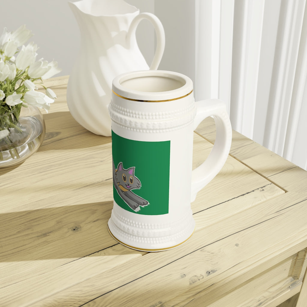 Grey Kitty Stein Mug made of durable white ceramic with ribbed outlines, perfect for custom designs.