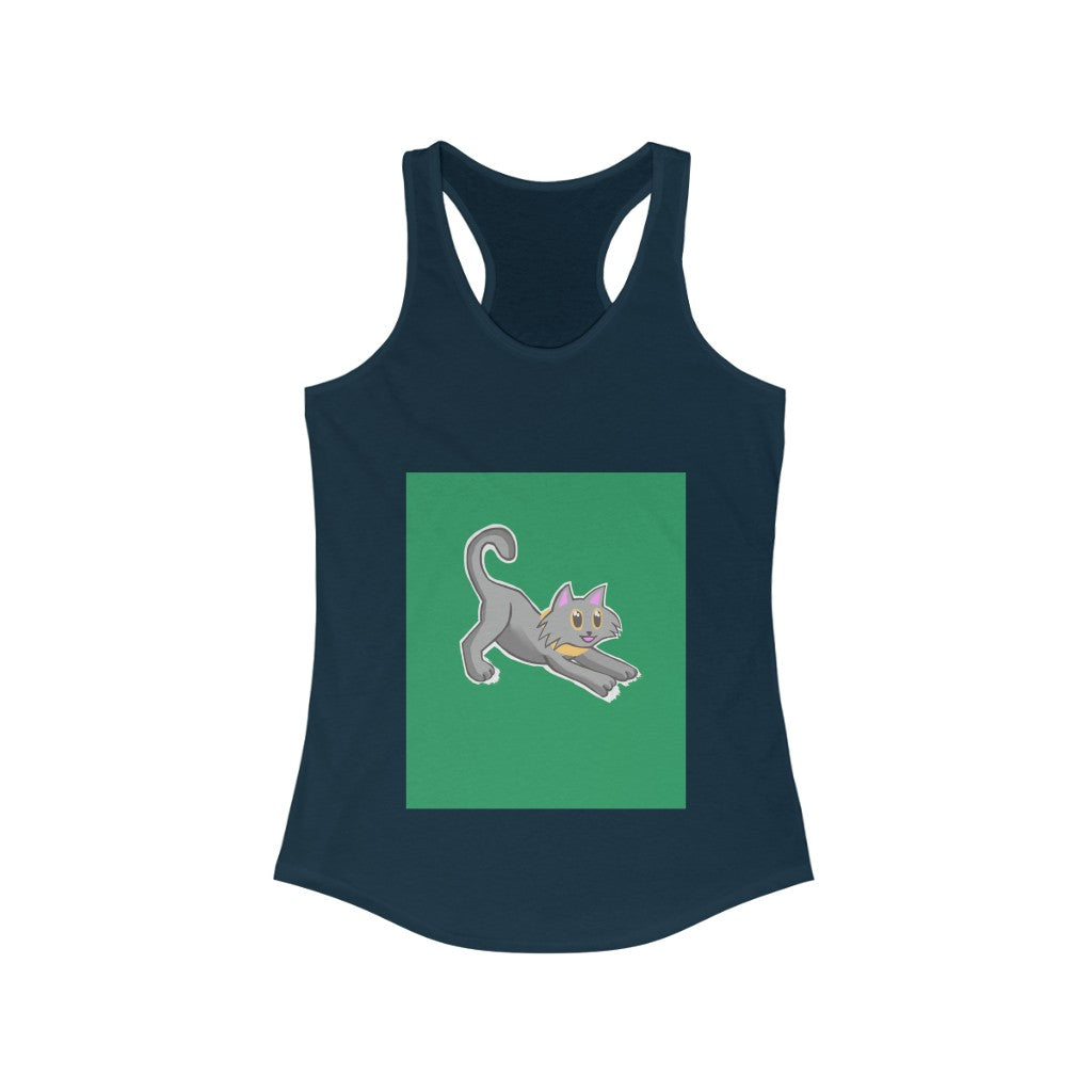 Grey Kitty Women's Ideal Racerback Tank top featuring a stylish print and racerback design, perfect for casual wear.