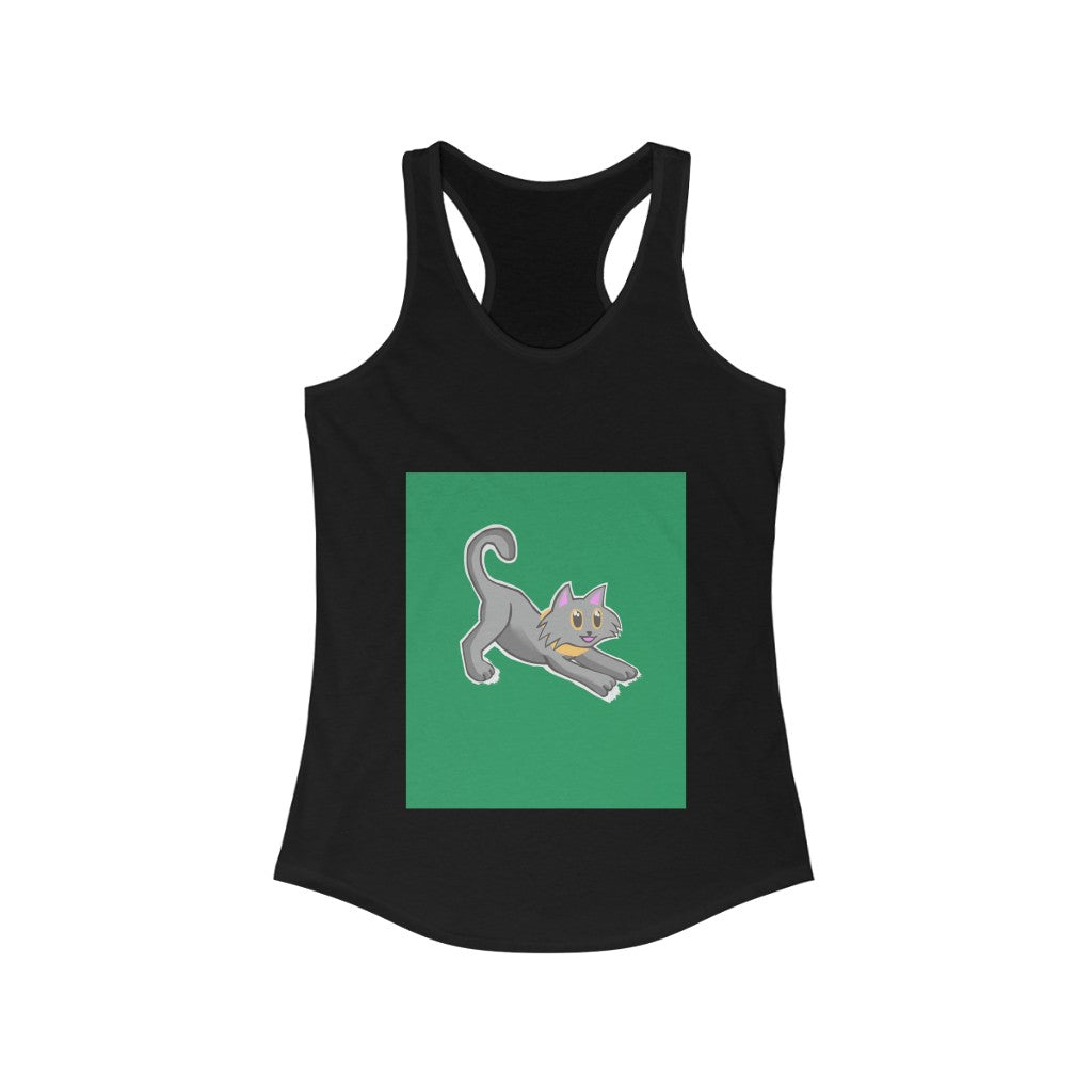 Grey Kitty Women's Ideal Racerback Tank top featuring a stylish print and racerback design, perfect for casual wear.