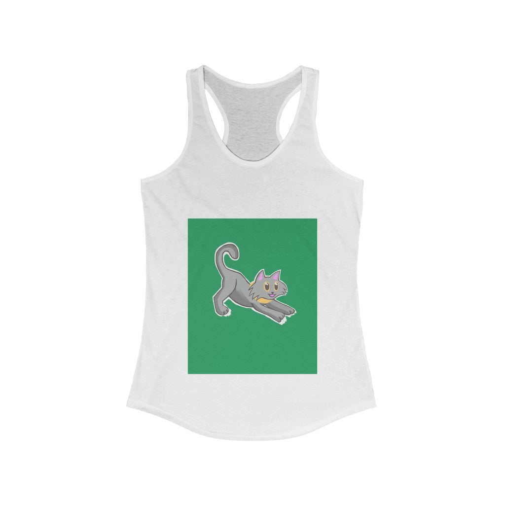 Grey Kitty Women's Ideal Racerback Tank top featuring a stylish print and racerback design, perfect for casual wear.