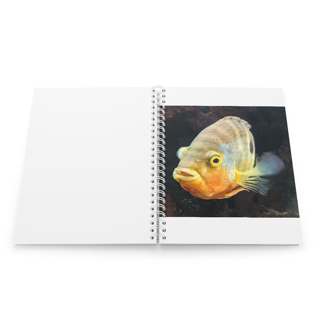 Grey Orange Fish Spiral Notebook with customizable covers and wide-ruled pages, perfect for journaling and note-taking.