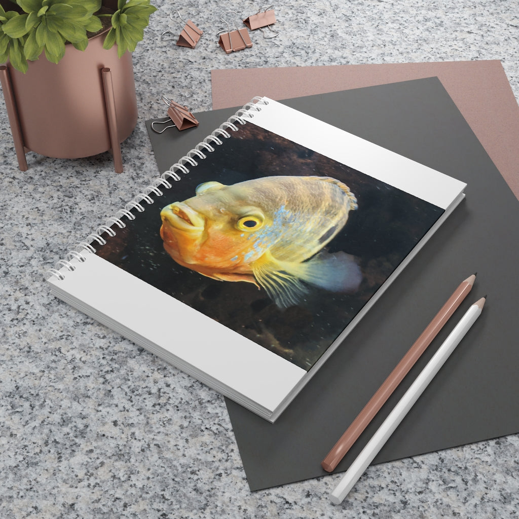 Grey Orange Fish Spiral Notebook with customizable covers and wide-ruled pages, perfect for journaling and note-taking.